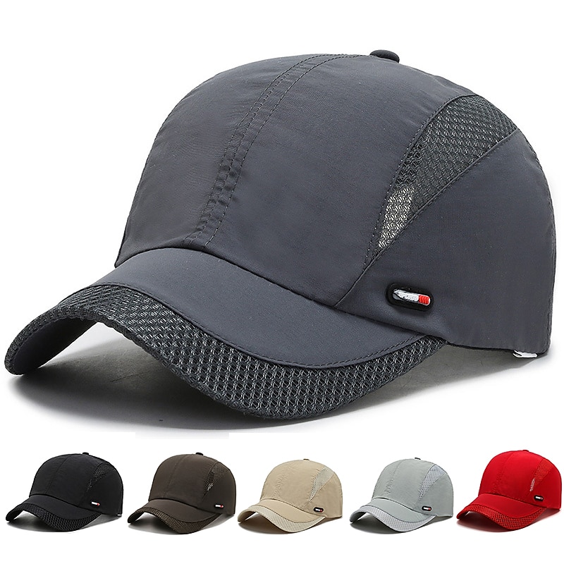 Men's Baseball Cap Dark Grey Black Mesh Patchwork Patchwork Adjustable Sun Protection Breathable Lightweight