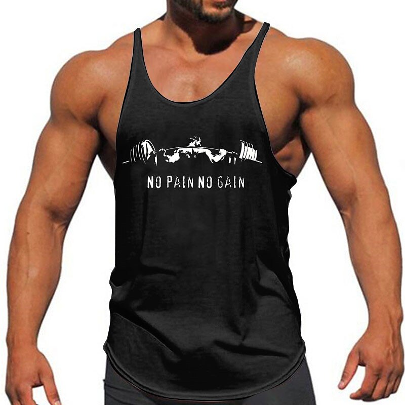 Men's 3D Printing Graphic Muscle No Pain No Gain Sports Daily Outdoor Gym Sleeveless Crew Neck Shirt Vest Top 