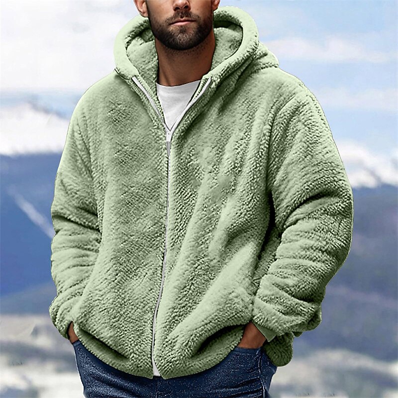 Men's Hoodie Full Zip Hoodie Fleece Jacket Black Pink Army Green Navy Blue Royal Blue Hooded Plain Pocket Sports & Outdoor Daily Holiday Polyester Streetwear Basic Casual Fall Winter Clothing Apparel