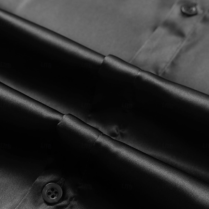 Men's Shirt Satin Shirt Dress Shirt Casual Shirt Button Up Shirt Plain Formal Wedding Black Blue Dark Purple Long Sleeve Lapel Spring &  Fall All Seasons Clothing Apparel