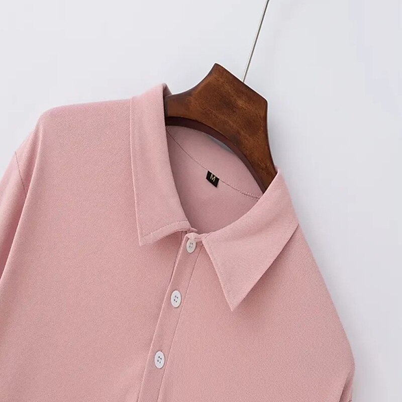 Men's Golf Shirt Golf Polo Work Casual Lapel Long Sleeve Basic Modern Plain Button Spring &  Fall Regular Fit Wine Black White Pink Navy Blue Green Golf Shirt