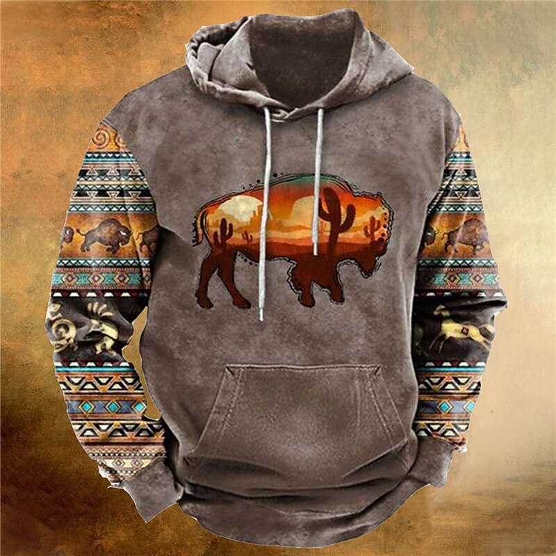 Men's Pullover Hoodie Sweatshirt White & Green Black Red Blue Brown Hooded Animal Bohemian Style Graphic Prints Print Daily Sports 3D Print Streetwear Designer Basic Spring &  Fall Clothing Apparel