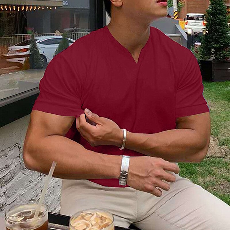 Men's T shirt Tee Plain V Neck Casual Holiday Short Sleeve Clothing Apparel Sports Fashion Lightweight Muscle