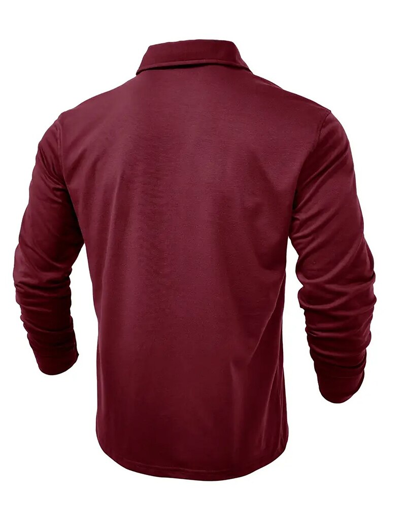 Men's Button Up Casual Sports Lapel Long Sleeve Fashion Basic Plain Button Pocket Spring &  Fall Regular Fit Polo Shirt