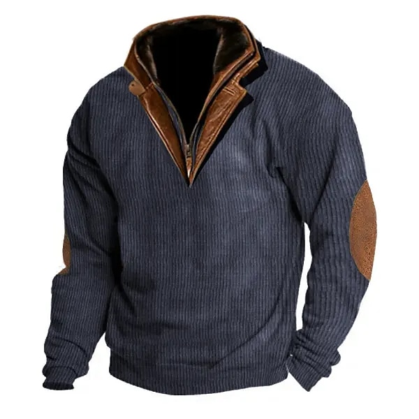 Men's Sweatshirt Standing Collar Color Block Patchwork Vintage Basic Hoodies