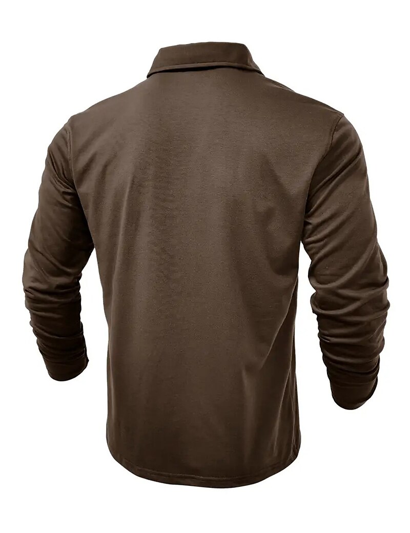 Men's Button Up Casual Sports Lapel Long Sleeve Fashion Basic Plain Button Pocket Spring &  Fall Regular Fit Polo Shirt