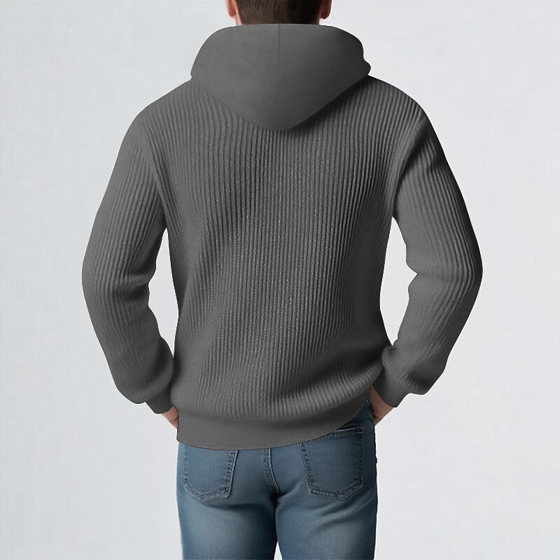 Men's Pullover Sweater Jumper Knit Sweater Ribbed Knit Regular Tops Knitted Plain Hooded Fashion Basic Vacation Daily Wear Clothing Apparel Fall & Winter Black Khaki M L XL