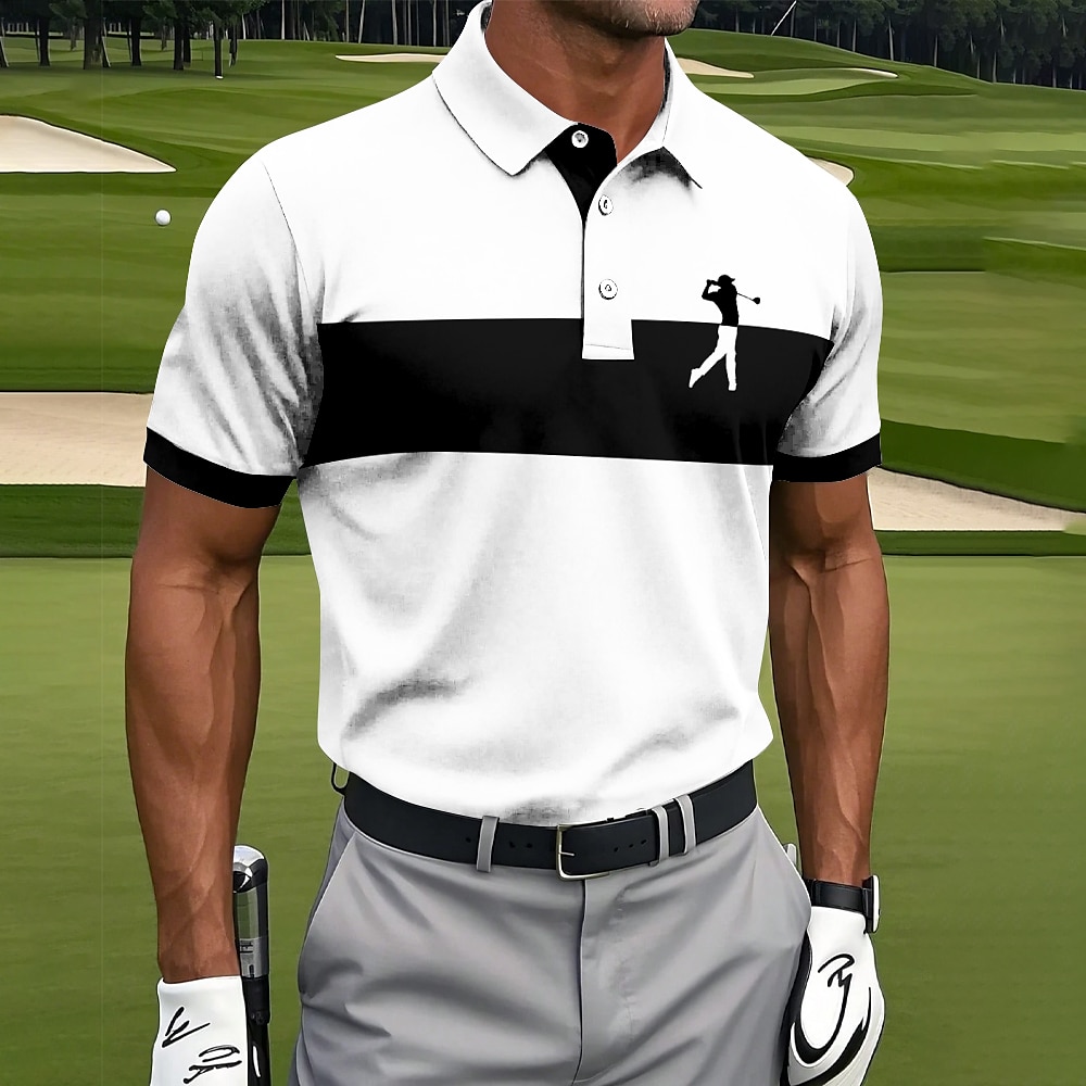 Men's Horizontal Stripes Golf Polo Short Sleeve Polo Shirts Collared Shirts Sportswear Athleisure Daily Wear Buttons Summer White Red Blue