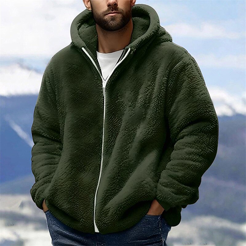 Men's Hoodie Full Zip Hoodie Fleece Jacket Black Pink Army Green Navy Blue Royal Blue Hooded Plain Pocket Sports & Outdoor Daily Holiday Polyester Streetwear Basic Casual Fall Winter Clothing Apparel