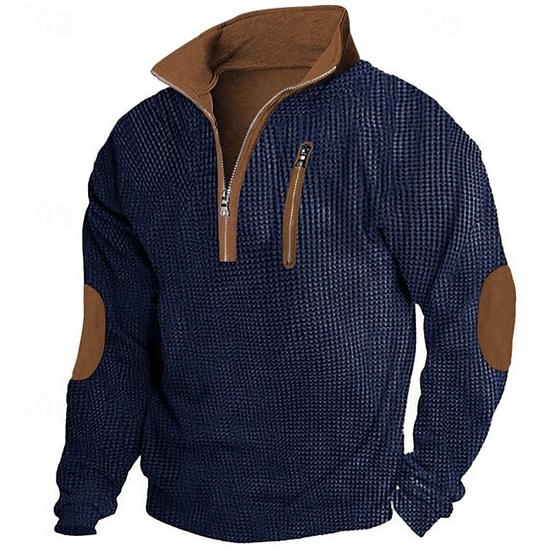 Men's T shirt Waffle Knit Tee Top Long Sleeve Shirt Color Block Quarter Zip Street Vacation Long Sleeve Patchwork Zipper Clothing Apparel Fashion Designer Basic