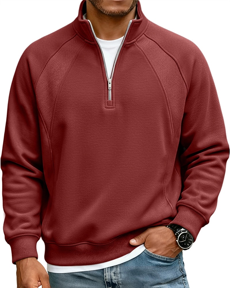 Men's Polo Shirts Quarter Zip Polo Daily Wear Date Quarter Zip Long Sleeve Fashion Basic Plain Zipper Spring Fall Regular Fit Blue Apricot Black White Red Navy Blue Polo Shirts