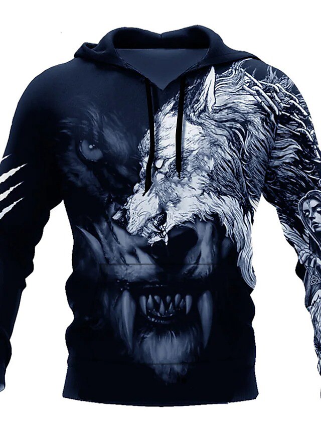 Men's Hoodie Pullover 3D Print Plus Size Basic Long Sleeve Sweatshirt