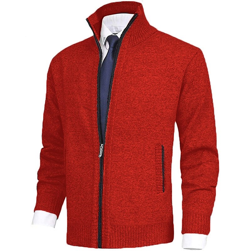 Men's Zip Ribbed Knit Zipper Pocket Solid Color Stand Collar Warm Ups Modern Contemporary Daily Wear Going out Clothing Apparel Winter Fall Sweater Cardigan