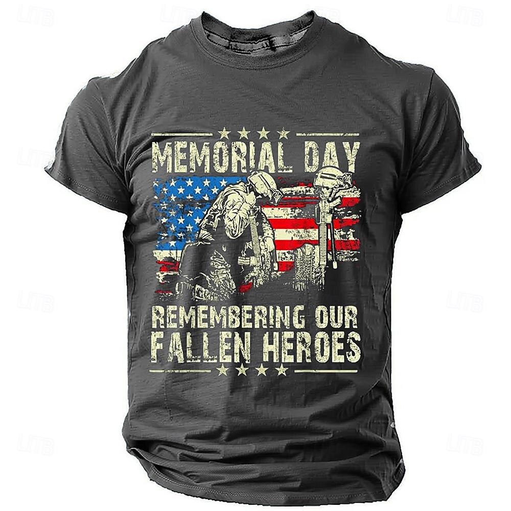 Memorial Day Remembering Our Fallen Heroes American Us Flag Soldier Fashion Men's 3D Print Tee Street Sports Outdoor T Shirt Black Blue Gray Short Sleeve Crew Neck Summer Spring Clothing S-3XL