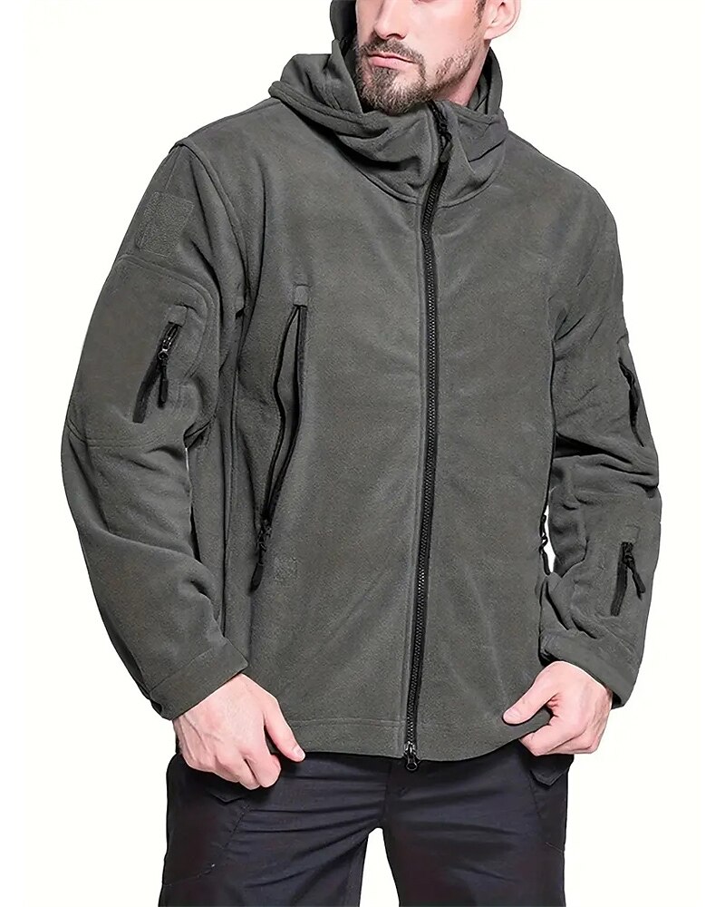 Men's Fleece Jacket Military Jacket Tactical Jacket Daily Vacation Thermal Warm Pocket Fleece Fall & Winter Plain Fashion Streetwear Hooded Regular Black Khaki Army Green Gray Jacket
