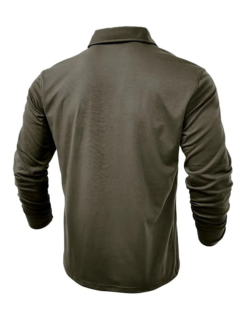 Men's Button Up Casual Sports Lapel Long Sleeve Fashion Basic Plain Button Pocket Spring &  Fall Regular Fit Polo Shirt