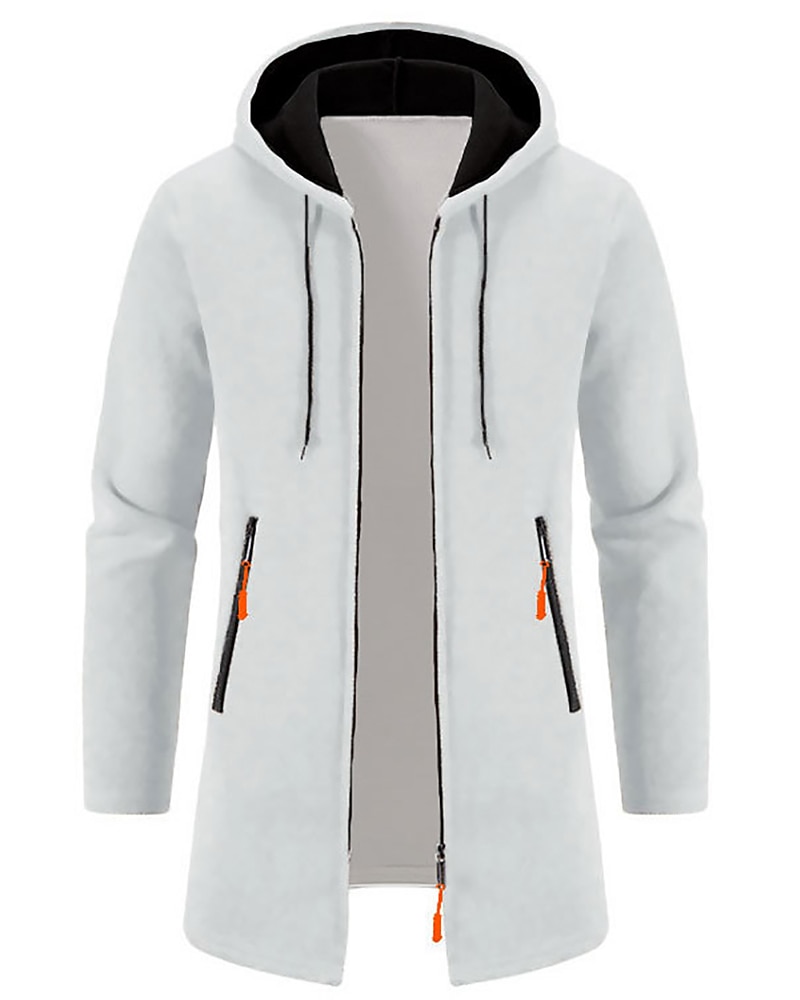 Men's Overcoat Trench Coat Long Trench Coat Vacation Daily Spring Winter  Windproof Warm Outerwear Clothing Apparel Fashion Classic Plain Pocket Hooded Zipper