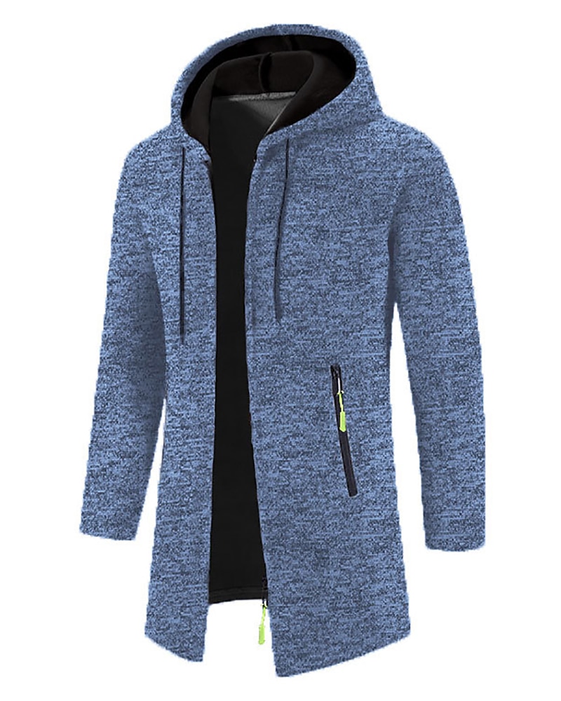 Men's Overcoat Trench Coat Long Trench Coat Vacation Daily Spring Winter  Windproof Warm Outerwear Clothing Apparel Fashion Classic Plain Pocket Hooded Zipper