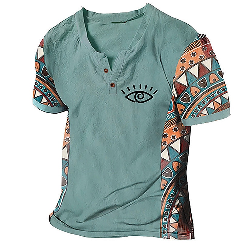 Men's T shirt Tee Henley Shirt Graphic Color Block Tribal V Neck Clothing Apparel 3D Printing Outdoor Daily Short Sleeve Print Designer Ethnic Classic Casual