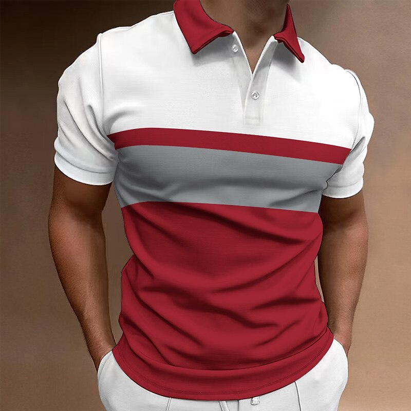Men's Polo Shirt Golf Shirt Casual Holiday Classic Short Sleeve Fashion Basic Color Block Button Summer Regular Fit Red Emerald Green Dark Blue Black-white Polo Shirt
