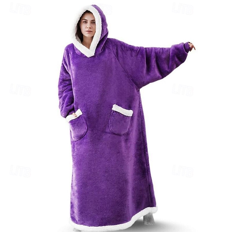 Adults' Oversized Hoodie Blanket Wearable Blanket With Pocket Solid Color Onesie Pajamas Flannel Cosplay For Men and Women Carnival Animal Sleepwear Cartoon Festival / Holiday Costumes
