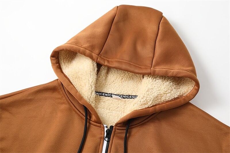 Men's Double Layer Fleece Hooded Jacket Sweat Jacket Black White Wine Army Green Navy Blue Hooded Solid Color Zipper Cool Casual Essential Winter Clothing Apparel Hoodies Sweatshirts  Long