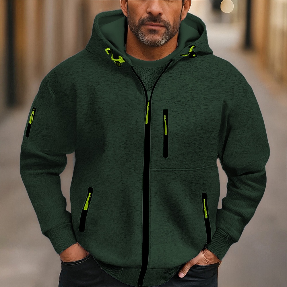 Men's Hoodie Full Zip Hoodie Fleece Hoodie Black Wine Navy Blue Royal Blue Dark Green Hooded Plain Pocket Sports & Outdoor Daily Holiday Polyester Streetwear Basic Casual Fall Winter Clothing Apparel