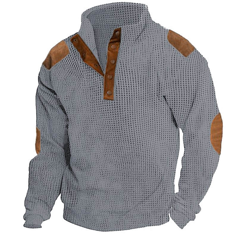 Men's Waffle Color Block Henley Street Vacation Long Sleeve Clothing Apparel Fashion Designer Basic T-shirt