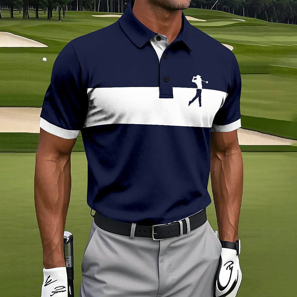 Men's Horizontal Stripes Golf Polo Short Sleeve Polo Shirts Collared Shirts Sportswear Athleisure Daily Wear Buttons Summer White Red Blue