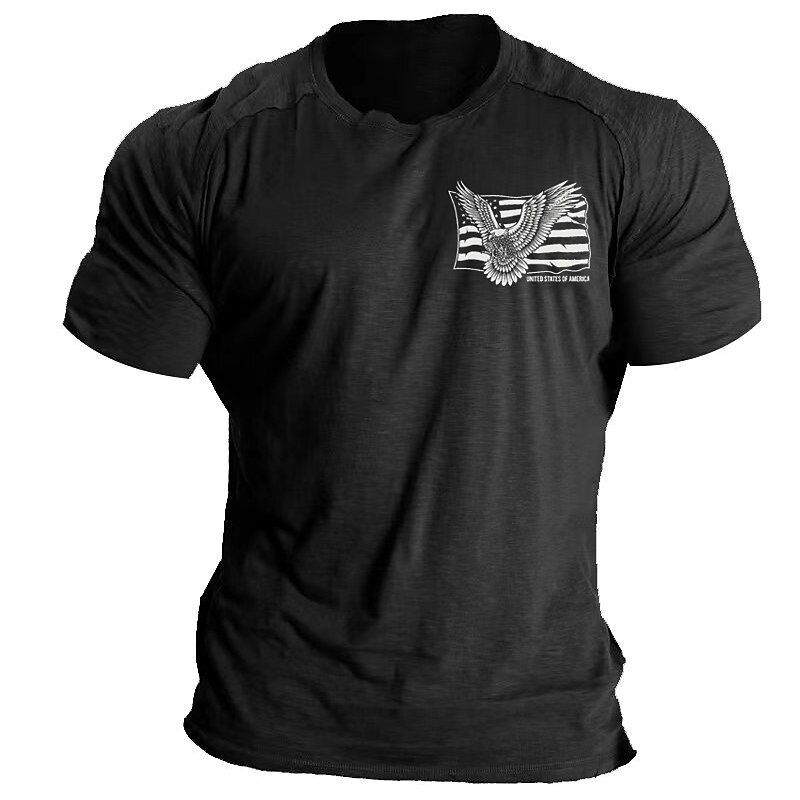 Men's 3D Shirt Cotton Patriotic Blend Flag Eagle Prints Crew Neck Blue Army Daily Short Tee 