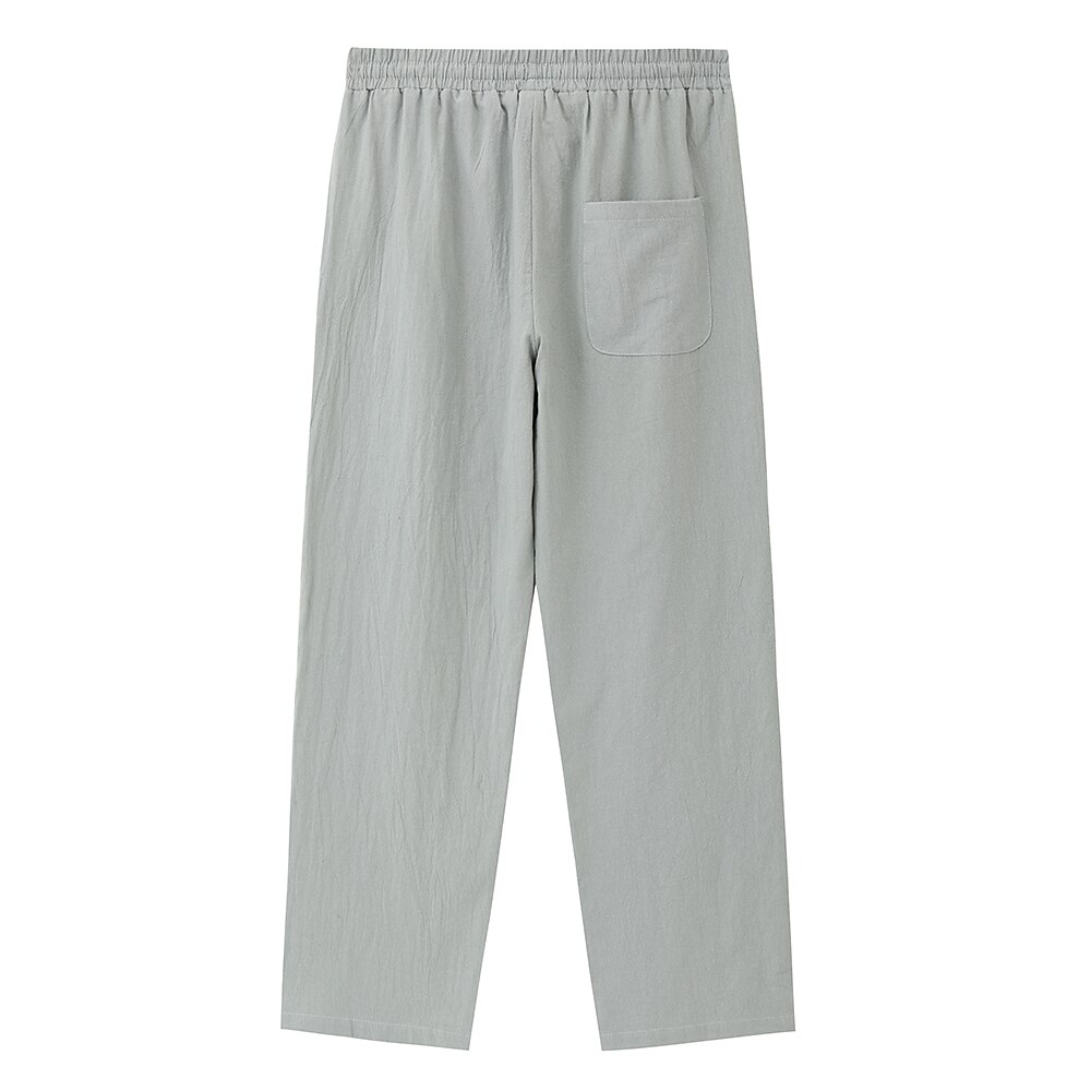 Men's Beach Pocket Drawstring Elastic Waistband Plain Comfort Breathable Daily Linen Cotton Blend Stylish Hip Hop Micro-elastic Linen Pants