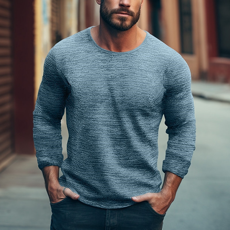 Men's T shirt Tee Tee Top Long Sleeve Shirt Plain Crew Neck Street Vacation Long Sleeve 