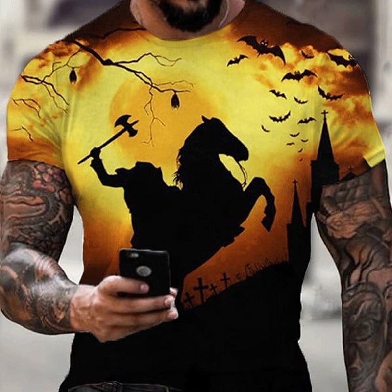 Pumpkin Ghost Graphic Prints Basic Casual Halloween Men's 3D Print T shirt Tee Graphic Tee Outdoor Daily Sports T shirt White Yellow Orange Short Sleeve Crew Neck Shirt Spring & Summer Clothing