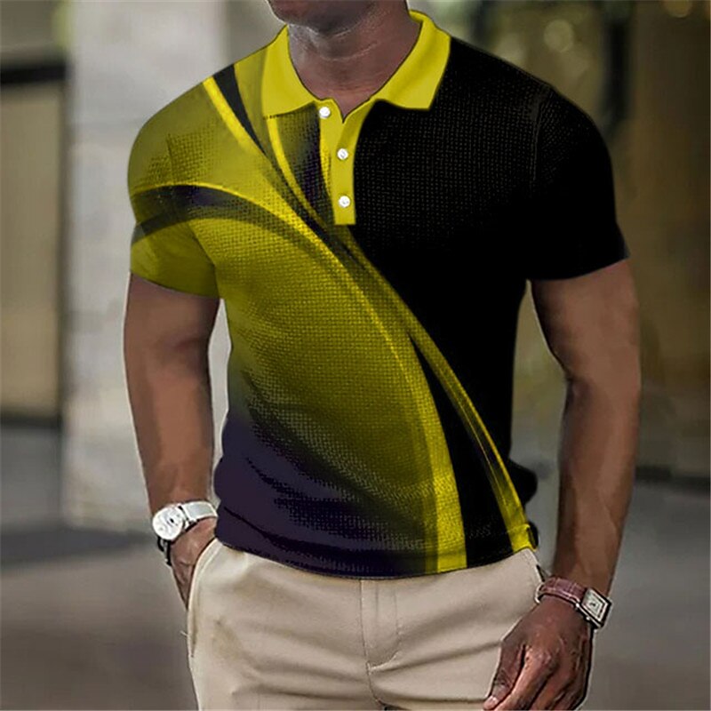 Men's Polo Shirt Waffle Polo Shirt Lapel Polo Button Up Polos Golf Shirt Gradient Graphic Prints Geometry Turndown Yellow Red Blue Green Gray Outdoor Street Short Sleeve Print Clothing Apparel