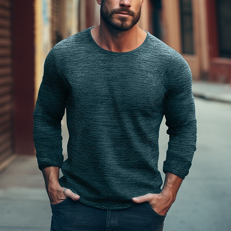 Men's T shirt Tee Tee Top Long Sleeve Shirt Plain Crew Neck Street Vacation Long Sleeve 