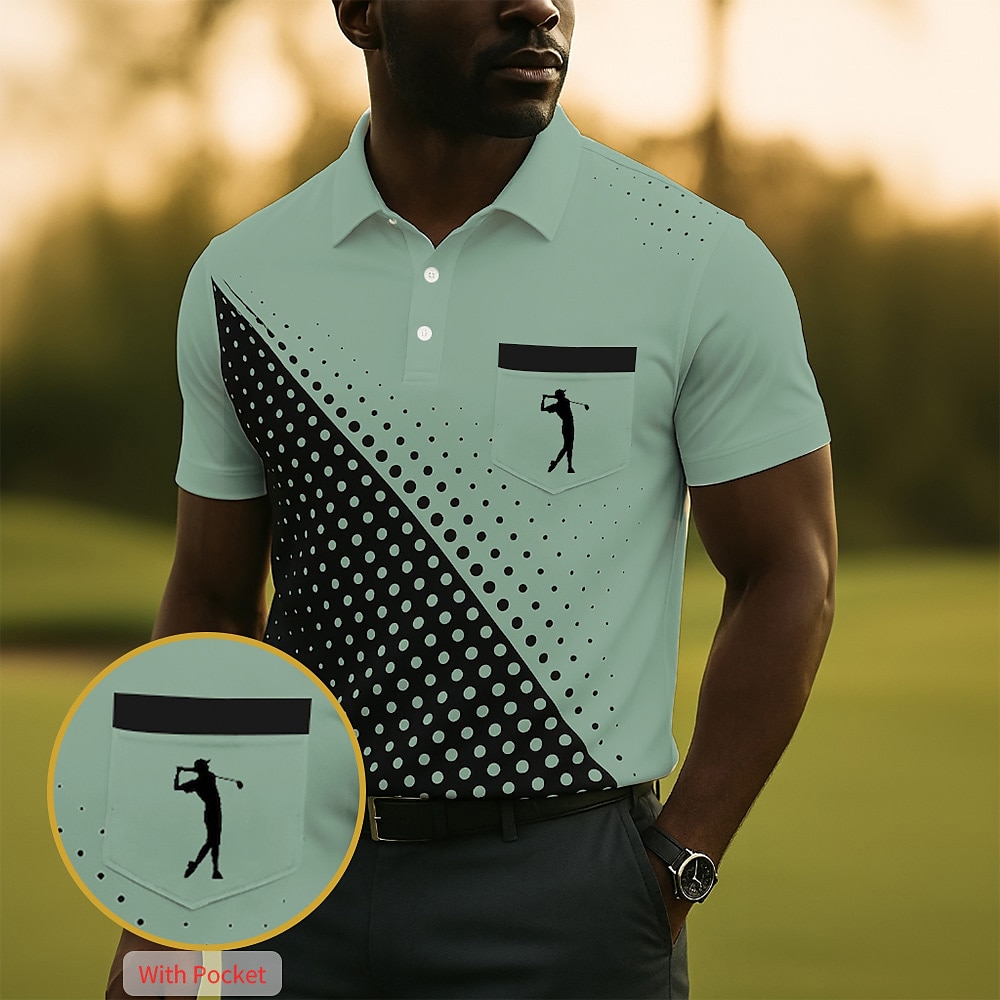 Men's Geometric Golf Sports Polo Shirts Short Sleeve Polo Shirts Collared Shirts Business Casual Outdoor Athleisure Daily Wear 3D Print Summer Blue Purple Green
