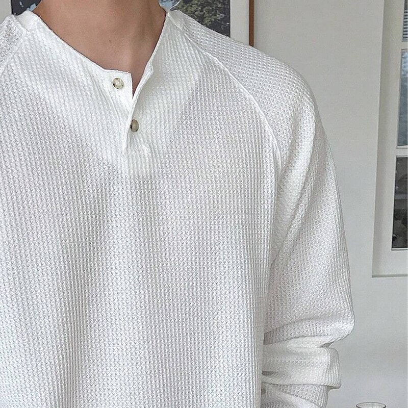 Men's Basic Henley Shirts T-shirt Tee Waffle Henley Shirt Long Sleeve Plain 