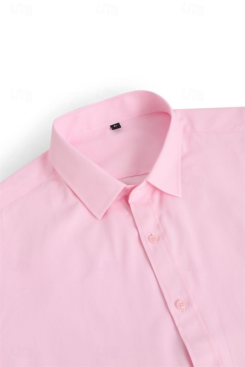 Men's Shirt Dress Shirt Light Blue Black White Long Sleeve Plain Lapel Summer Office & Career Wedding Party Clothing Apparel