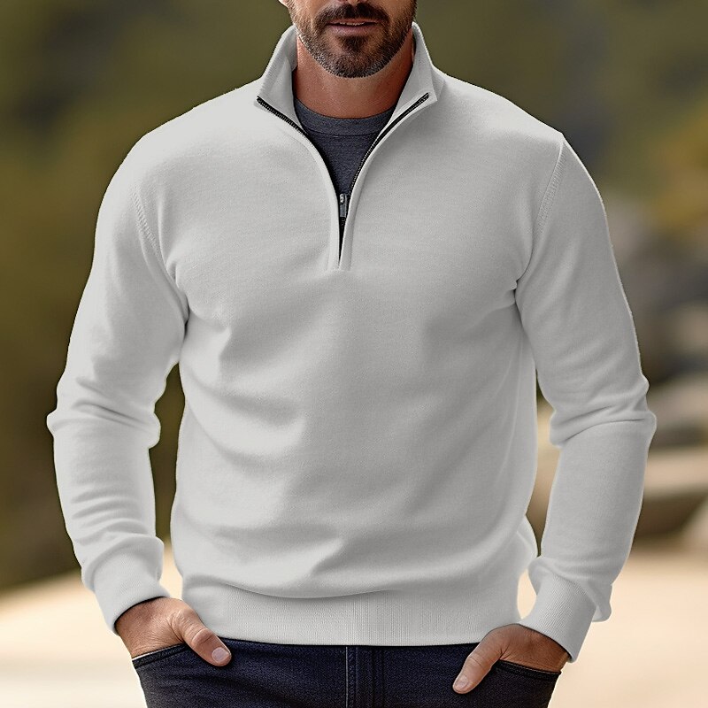 Men's Sweater Pullover Sweater Jumper Jumper Ribbed Knit Regular Half Zip Slim Fit Plain Stand Collar Basic Modern Contemporary Work Daily Wear Clothing Apparel Winter Black White S M L
