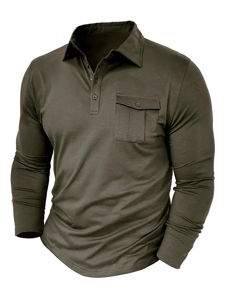 Men's Button Up Casual Sports Lapel Long Sleeve Fashion Basic Plain Button Pocket Spring &  Fall Regular Fit Polo Shirt