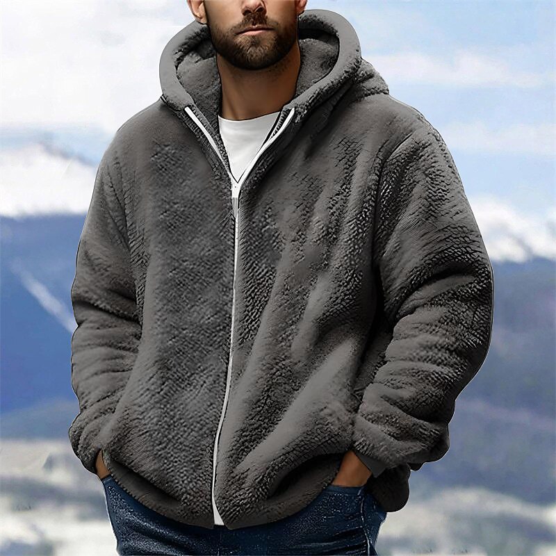 Men's Hoodie Full Zip Hoodie Fleece Jacket Black Pink Army Green Navy Blue Royal Blue Hooded Plain Pocket Sports & Outdoor Daily Holiday Polyester Streetwear Basic Casual Fall Winter Clothing Apparel