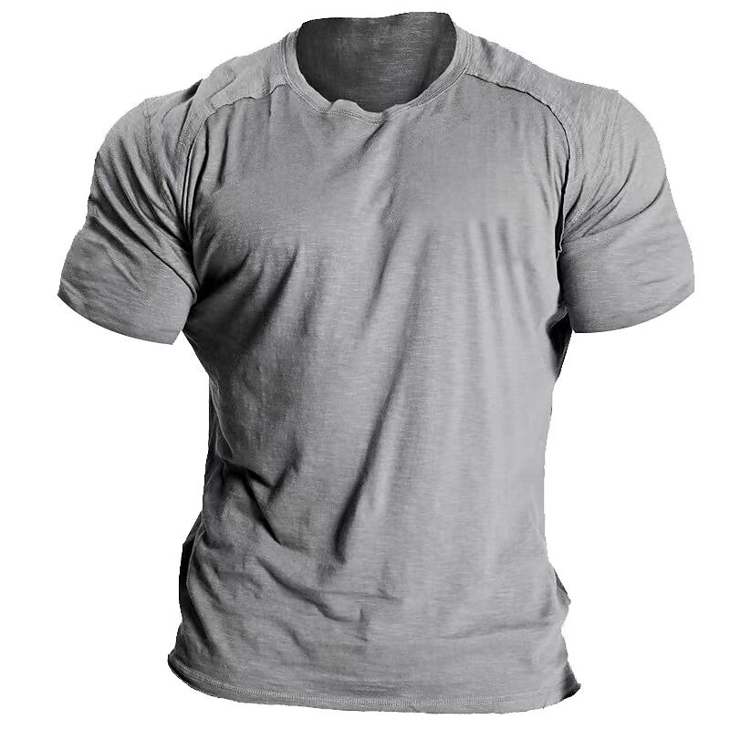 Men's Cool Shirt Solid Plain Color Cotton Outdoor Casual Short Sleeve Print Clothing Apparel Basic Vintage Tee