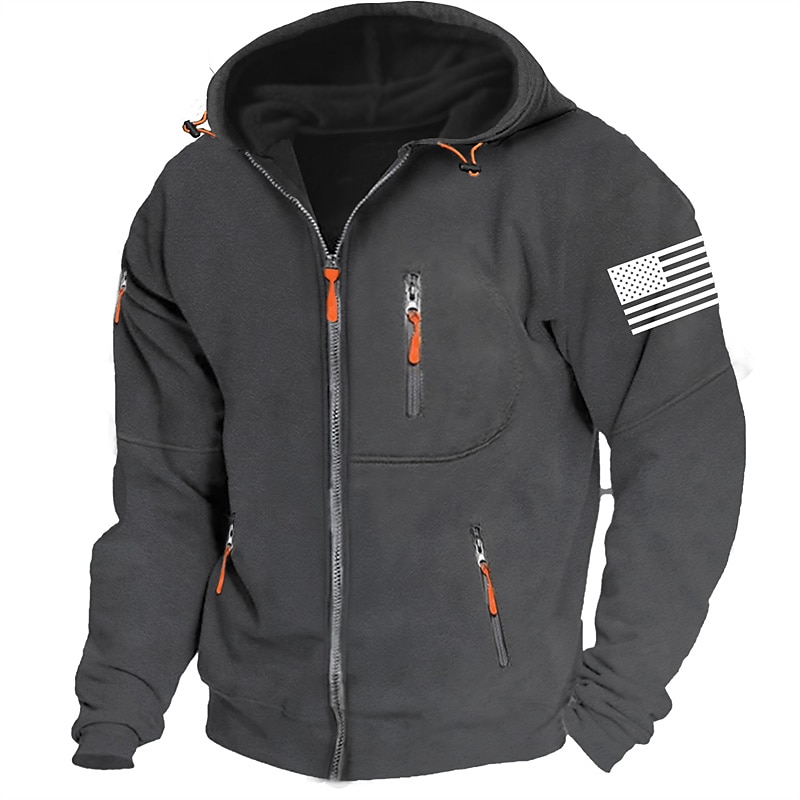 Mens Independence Day American Flag Graphic Tactical Military National Fashion Daily Casual Outerwear Zip Vacation Going Streetwear Hoodies