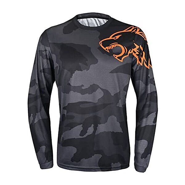 21Grams Men's Downhill Jersey Long Sleeve Bike Top with 3 Rear Pockets Mountain Bike MTB Road Bike Cycling Breathable Moisture Wicking Soft Quick Dry Black Yellow Army Green Wolf Camo / Camouflage