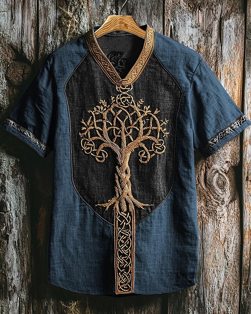 Men's T Shirt Tee Short Sleeve Shirt Tee Top Short Sleeve V Neck Summer Tribal Vintage Designer Basic Print Vacation Street Going out Blue Khaki Top Tee for Men