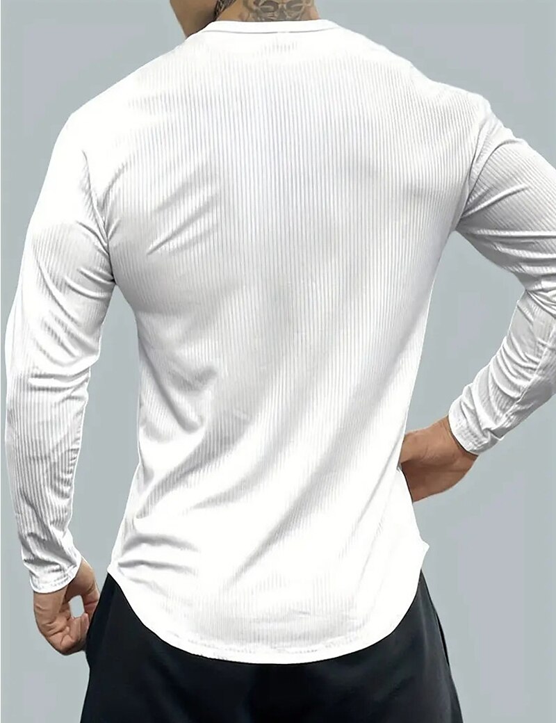 Men's Basic Henley T shirt Tee Long Sleeve Tops Plain 