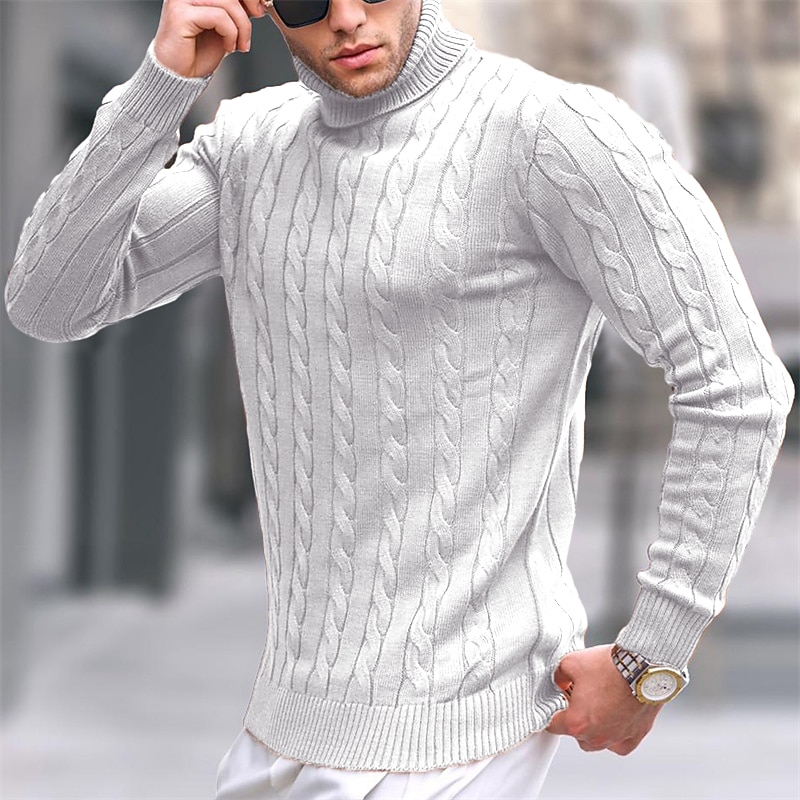 Men's Turtleneck Sweater Sweater Pullover Sweater Jumper Mens Turtle Neck Jumper Ribbed Cable Knit Cropped Knitted Solid Color Turtleneck Keep Warm Modern Contemporary Work Daily Wear Clothing Apparel