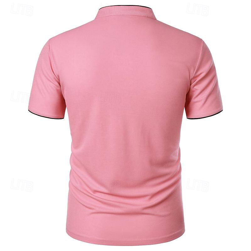 Men's Golf Shirt Golf Polo Work Casual Stand Collar Short Sleeve Basic Modern Color Block Patchwork Button Spring & Summer Regular Fit Wine Black White Pink Navy Blue Green Golf Shirt