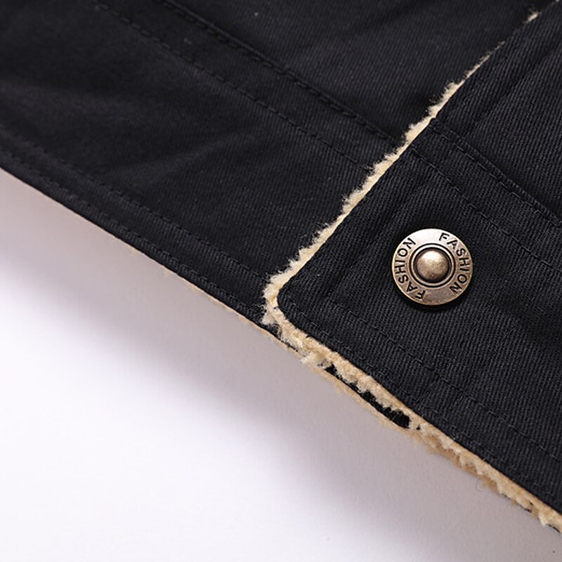 Men's Winter Fleece Work Daily Wear Vacation Warm Pocket Button-DownSolid / Plain Color Comfort Leisure Turndown Dark-Gray Military