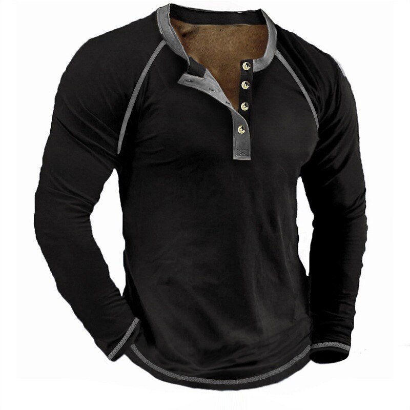 Men's Henley Shirt Long Sleeve Shirt Plain Henley Street Sports Long Sleeve Button-Down Clothing Apparel Designer Basic Casual Comfortable